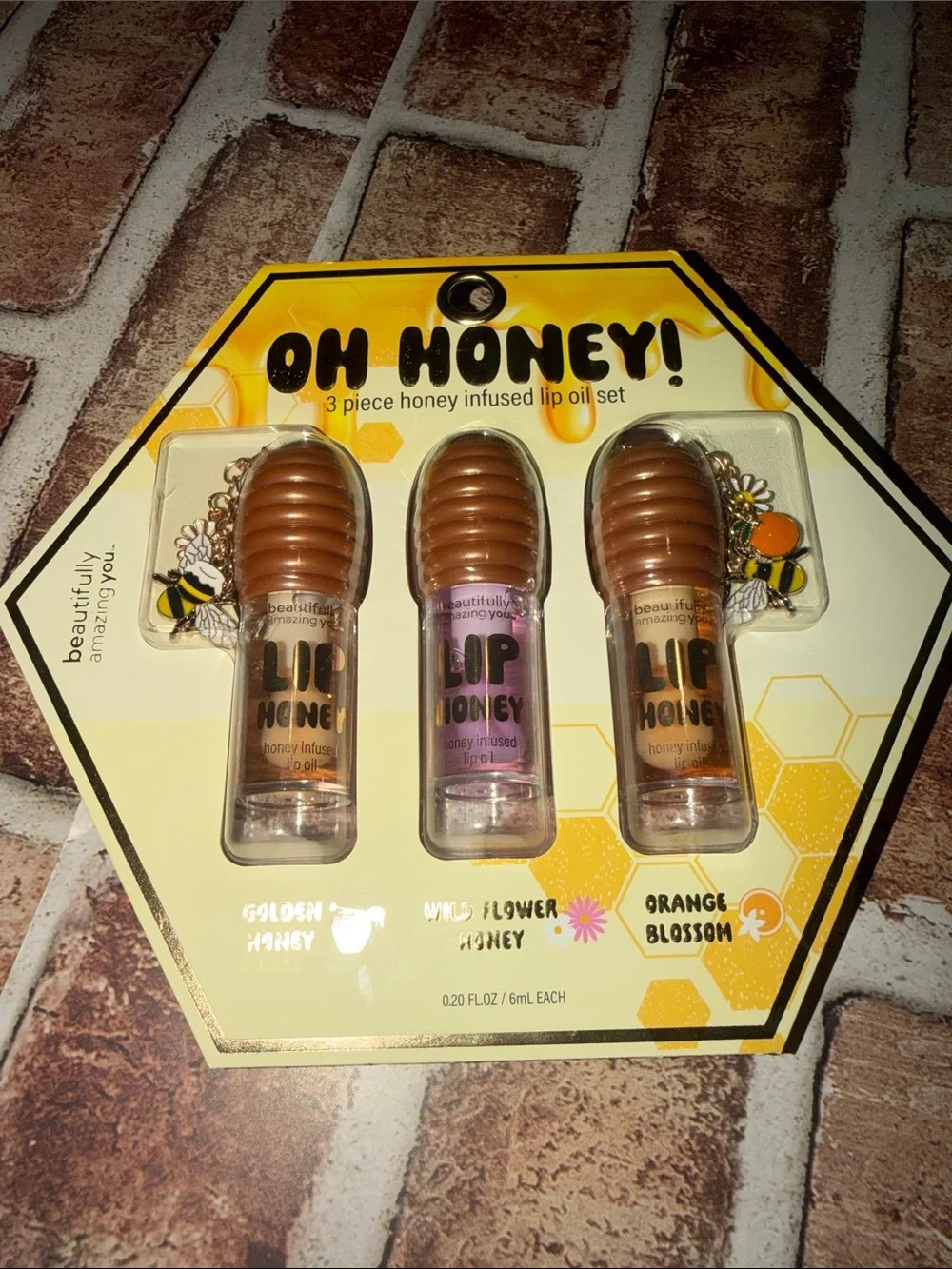 3-Piece Honey Infused Lip Oil Set - Golden, Wild Flower, Orange Blossom